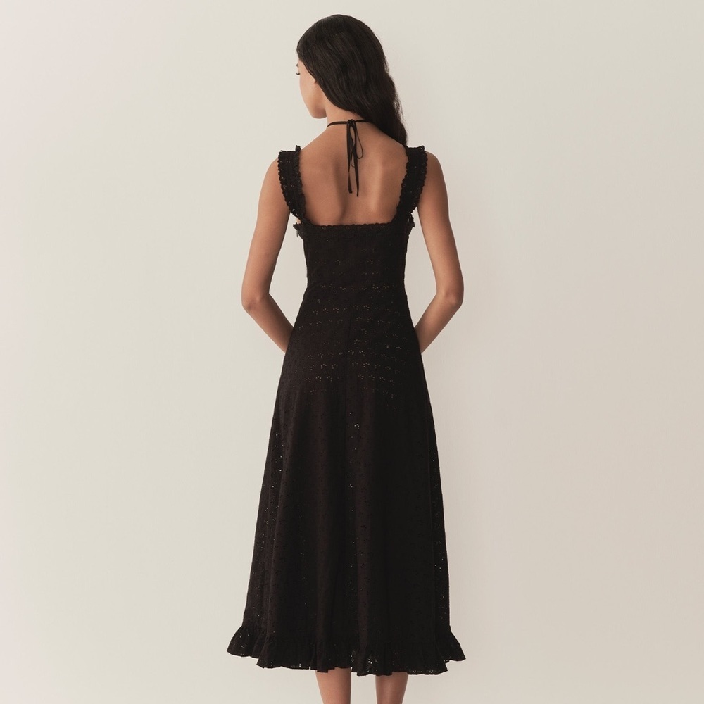 NWT Doen Frieda Cotton Eyelet Ruffle Lace Halter A Line Midi Maxi Dress Black - Picture 4 of 13